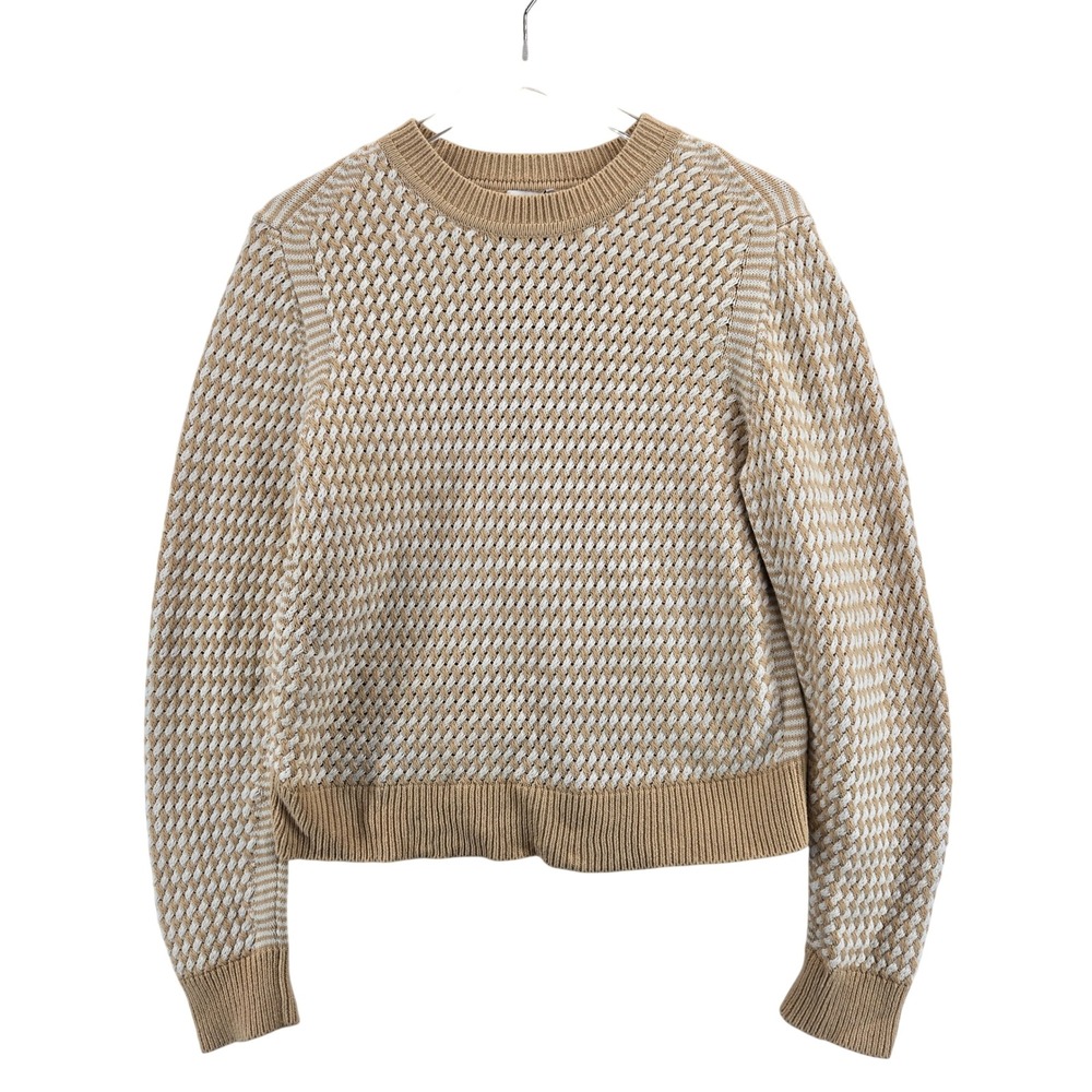 RE/DONE Textured Knit Sweater Light Beige White Crew Neck Cotton Women's M‎